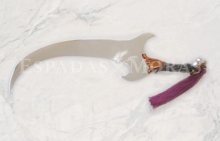 Espada Rashid de aluminio acabado brillo espejo con empuñadura de metal acabado combinado en dos colores.