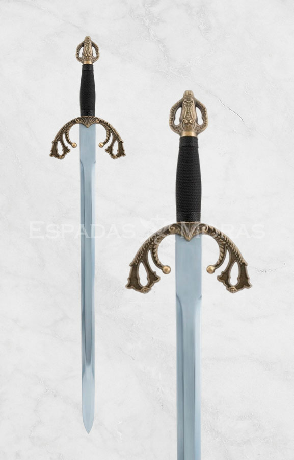 Espada Tizona del Cid con hoja larga de acero toledano y guardamanos ornamentado