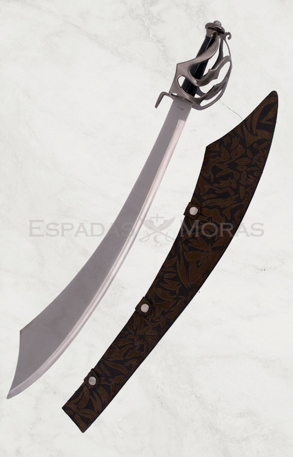 Sable Piratas del Caribe con hoja curva de acero, guarnición de níquel y funda decorada